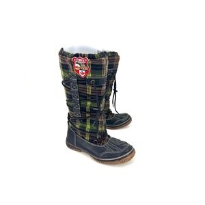 Pajar Canada Women Green Plaid Leather Duck Snow Boots Insulated Size 7.5 38